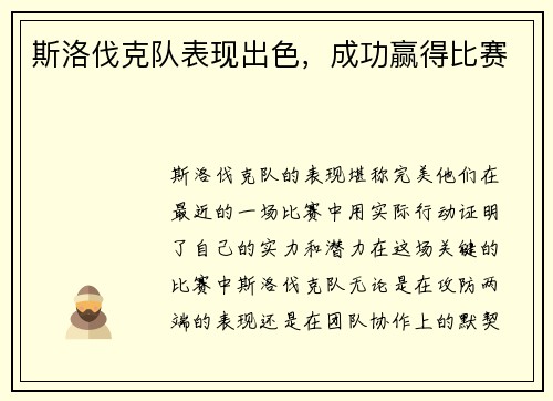 斯洛伐克队表现出色，成功赢得比赛